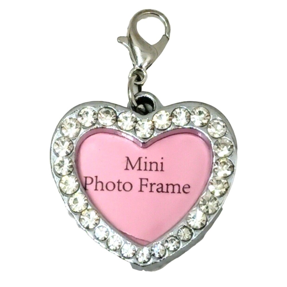 Heart Photo PENDENT Simulated Diamonds Picture Charm 1" Silver Pendant Fancy